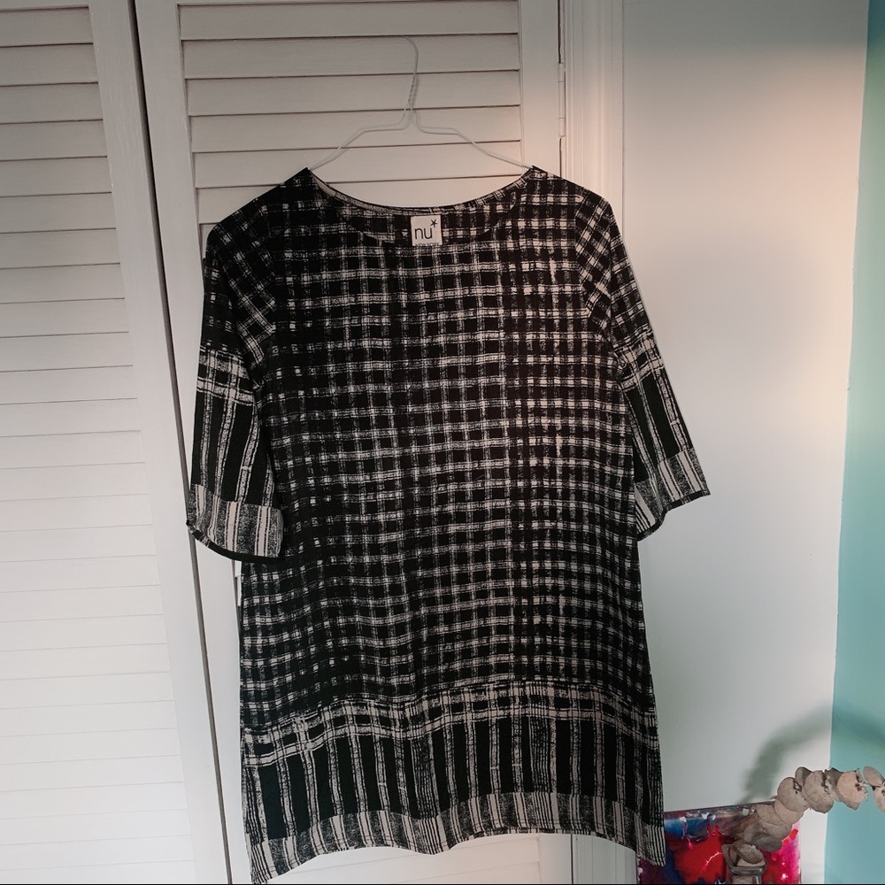 Grungy black plaid shift dress